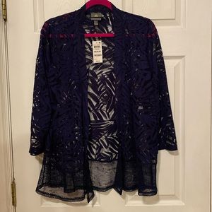 NWT JM Collection -Pattern Mesh-Hem Cardigan,from Macy’s. Navy blue size Medium